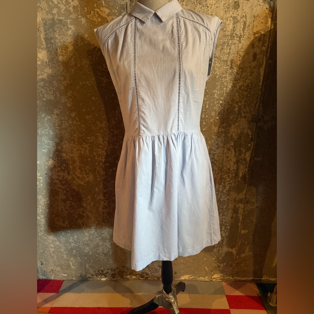 Reitmans Blue Sleeveless A-Line Dress with Dress Shirt Collar